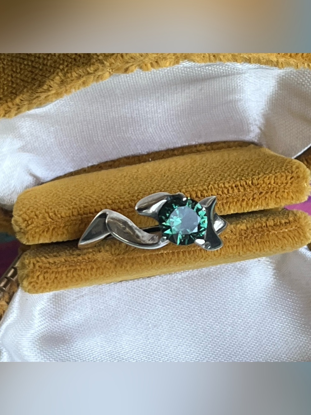 Sculptural Sterling Silver Teal Moissanite Ring - Size 8.5 Organic Bypass